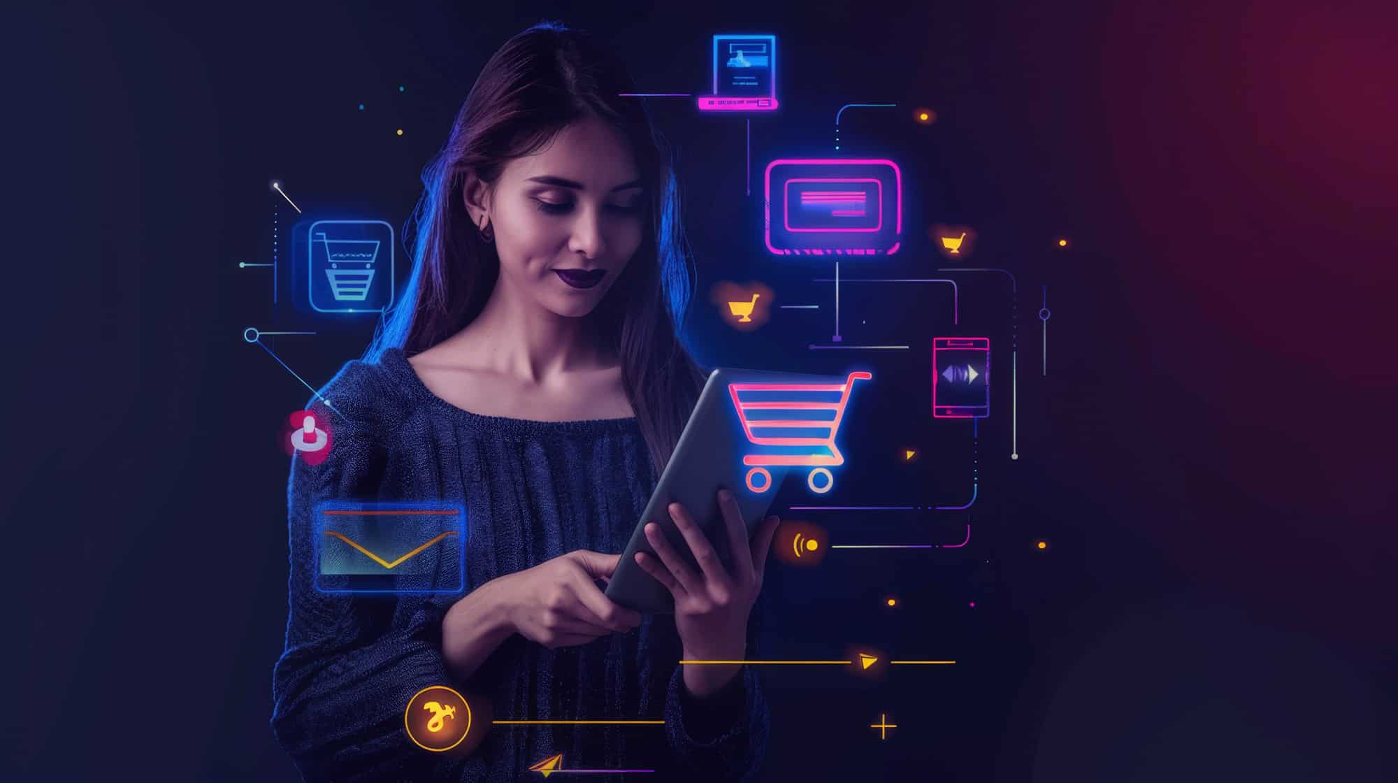 Woman Shopping Online with Digital Interface